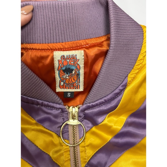 Classic Rock Couture Satin Bomber Jacket Size Small Gold Purple Yellow Retro 70s - Picture 3 of 11